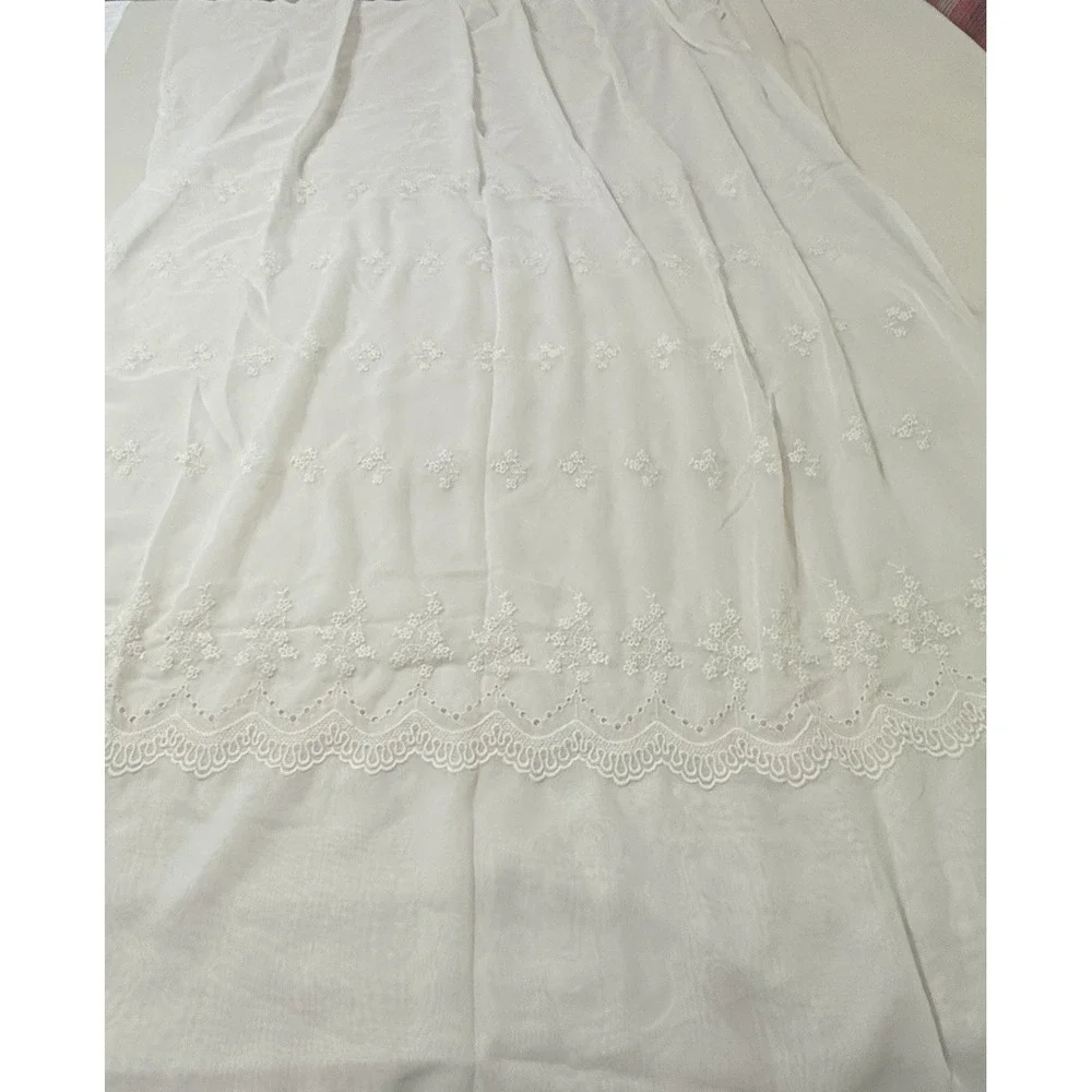 Set Of‎ 2 Cream Sheer Curtain Panels 56 x 83 Embroidered Floral Rod Pocket
